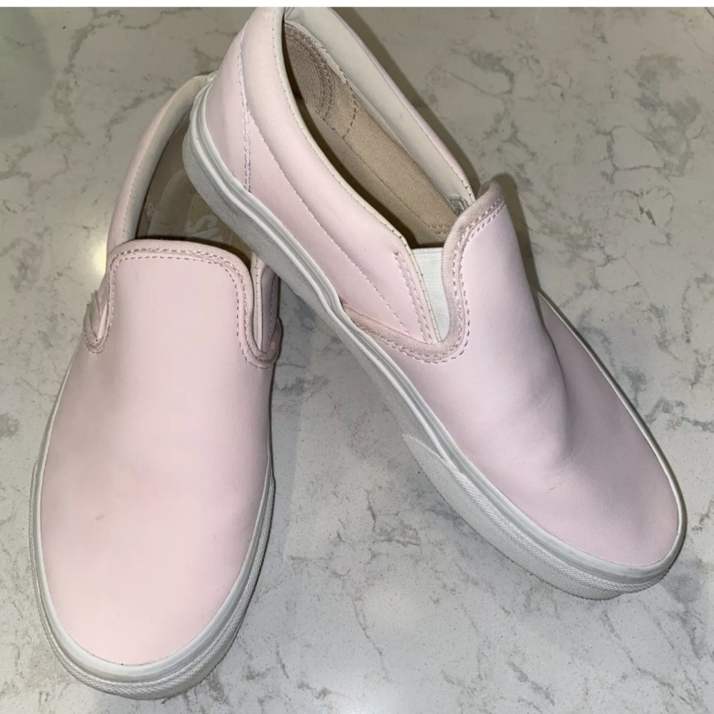 pink leather slip on vans womens sz 8 very good used